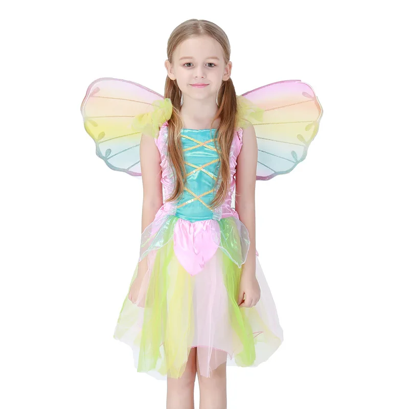 Tinker Bell Costumes Girls Rainbow Butterfly Fairy Costume Kids Tinkerbell Dress Wings Fancy Dress Purim Party Outfit 2022
