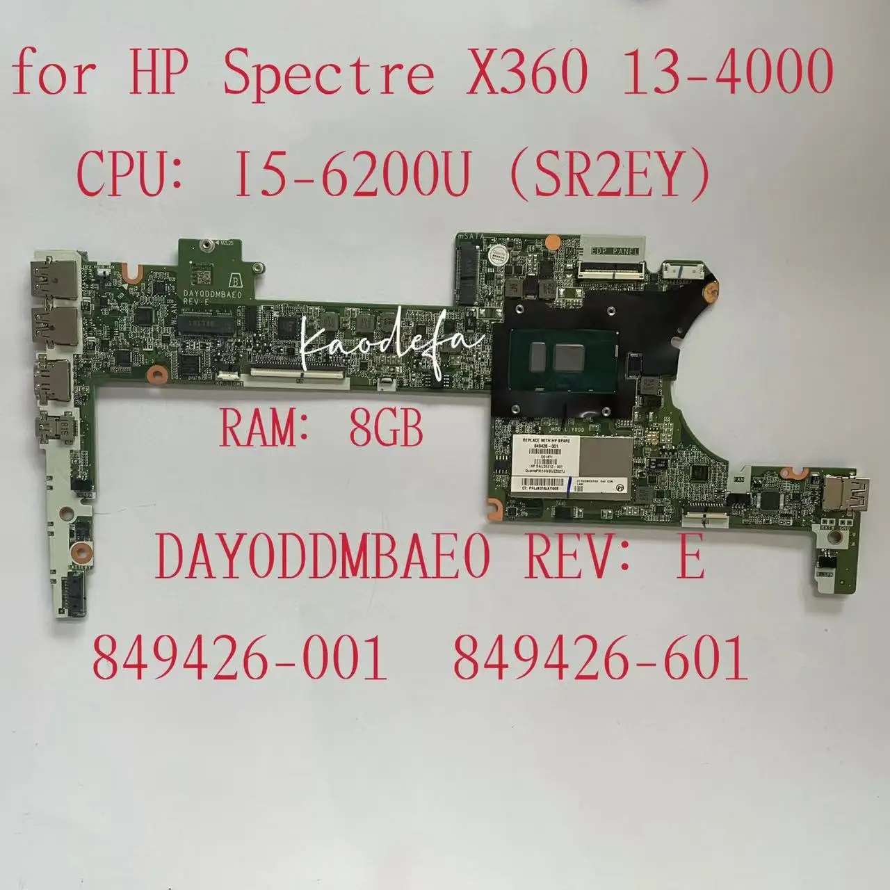 Per Hp Spectre X360 13-4000 G2 13-4100 Scheda Madre Del Computer Portatile Cpu I5-6200U 8G 849426-601 849426-501 849426-001 Day0Ddmbae0 Mainboard