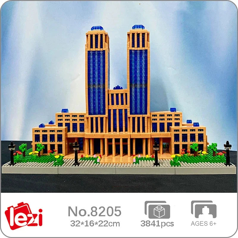 Lezi 8205 World Architecture Fudan University College School Garden Mini Diamond Blocks Bricks Building Toy For Children No Box