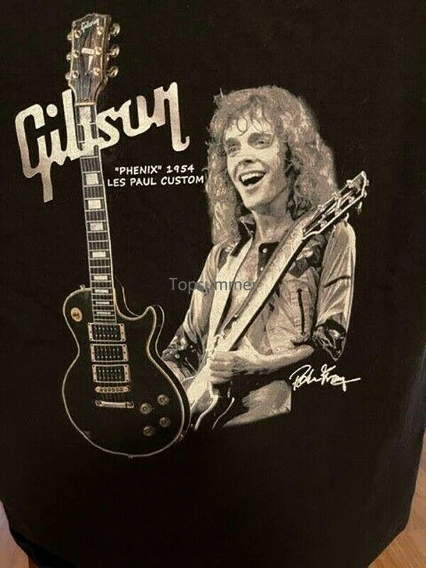 Vtg Peter Frampton-Camicia Gibson Manica Corta Chitarra Nera Unisex S-5Xl H2609