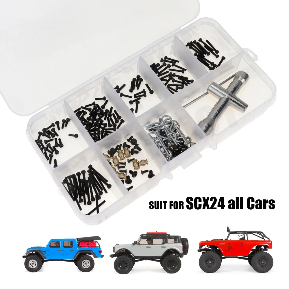 252Pcs Screws Pins Repair Tools Kit Cross Socket Wrench With Storage Box For 1/24 Axial Scx24 Rc Crawler Car Repair Parts