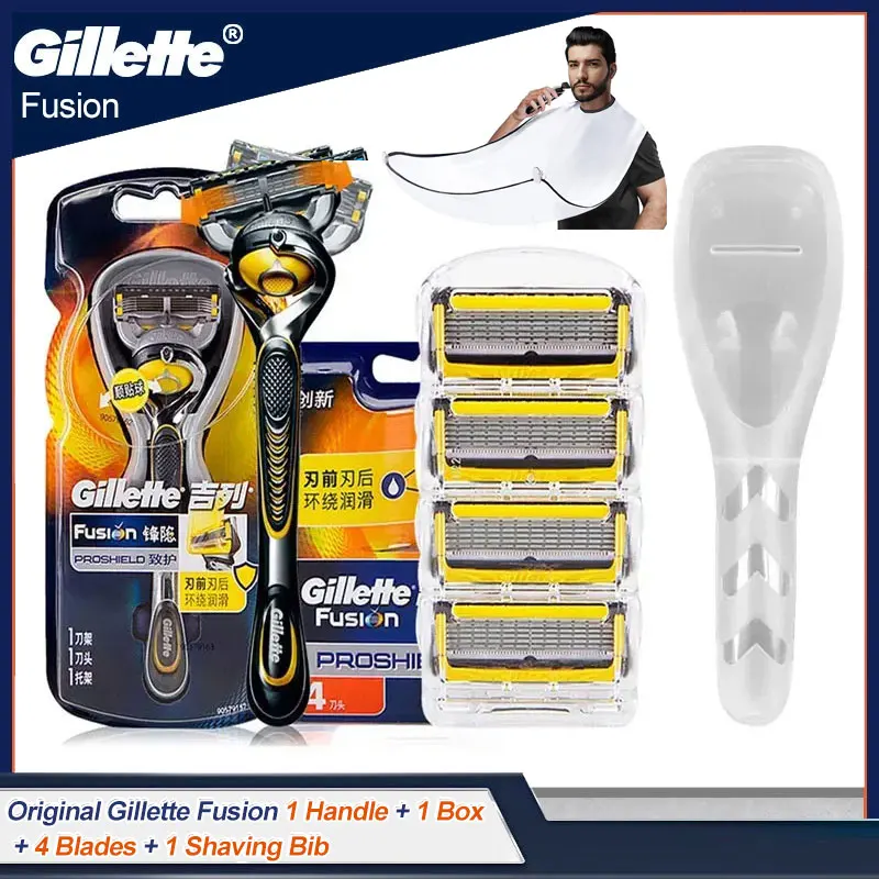 Gillette Fusion Razor For Men Proshiled Chill Flexball Antiscivolo Rasoio Di Sicurezza Manuale Trimmer Con Lame Scatola Da Viaggio Bavaglino Da Barba