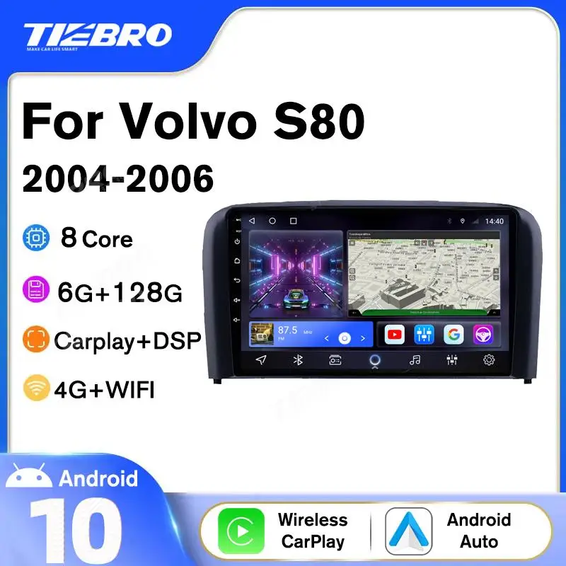 Tiebro 2Din Android10.0 Autoradio Per Volvo S80 2004-2006 Autoradio Navigazione Gps Autoradio Lettore Bluetooth No 2Din Dvd Igo