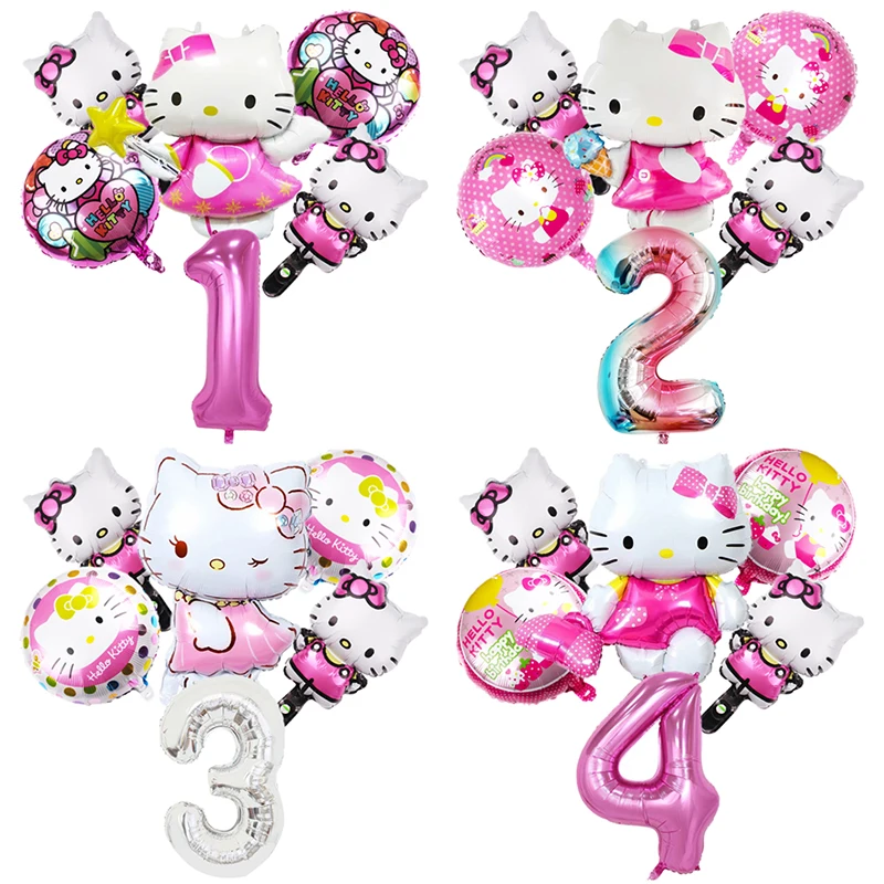 1Set Cartoon Hello Kitty Palloncini Ad Elio Set 32 Pollici Numero Baby Shower Girl Party Decoration Balloons Child Birthday Air Globos