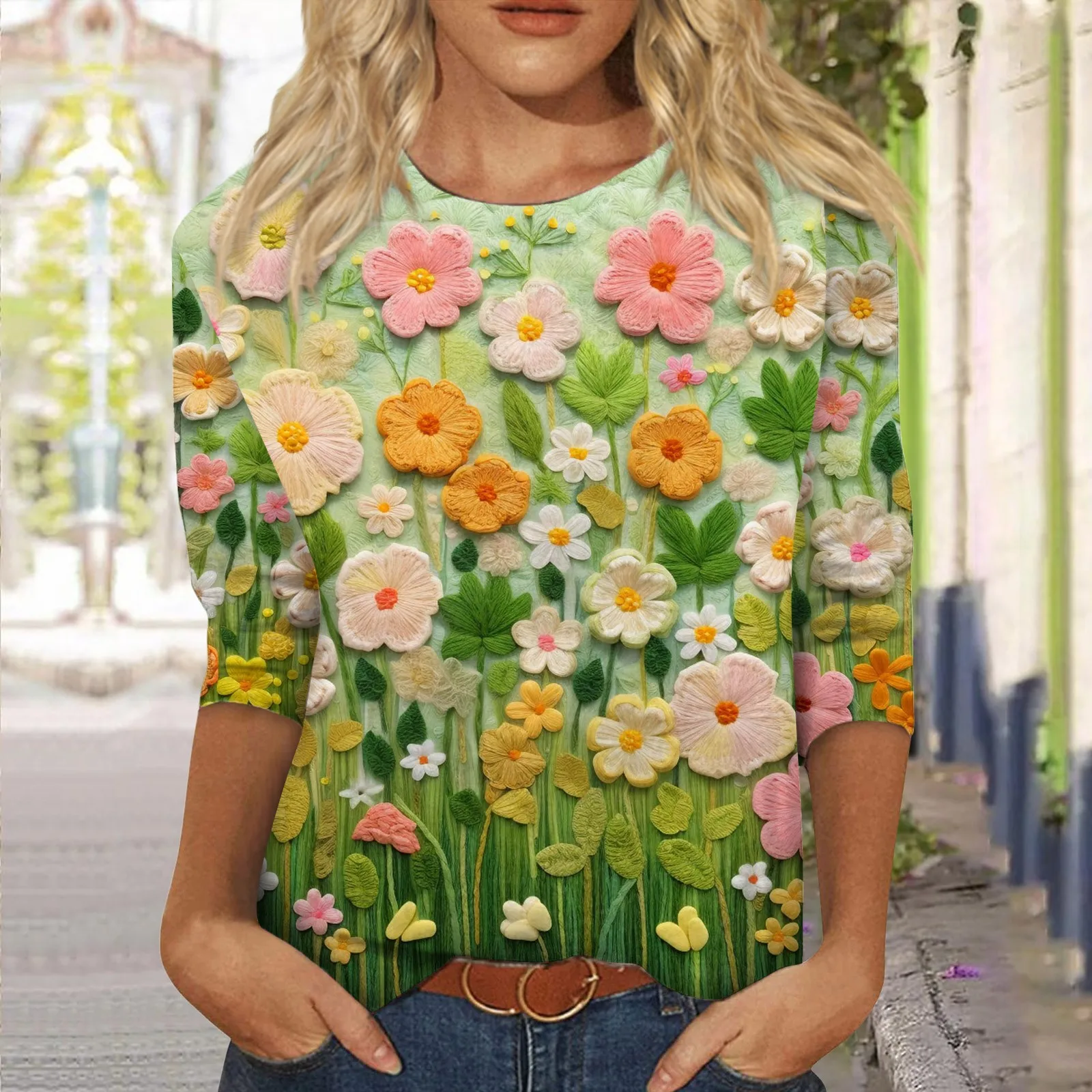 3/4 Maniche Tees Top Green Shamrock Series Pullover Top St. Patrick'S Day Maglietta Da Donna 3.17 Happy Ireland Festival Clovers