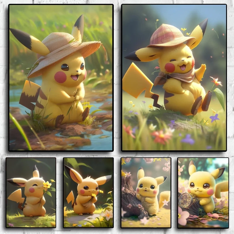 Canvas Wall Art Pokemon Pikachu Comics Pictures Decor Gifts Home Room Painting Poster Toys Kid Action Figures Stampe Modulari