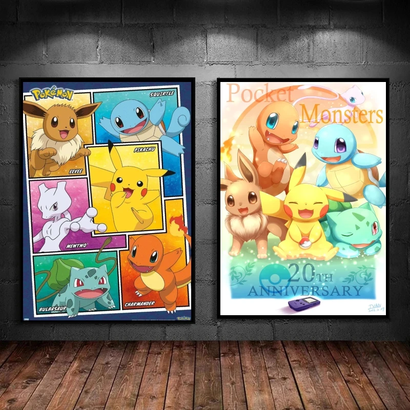 Canvas Art Walls Painting Pokemon Pikachu Eevee Squirtle Bulbasaur Picture Friends Regali Decorazione Dipinti Decorativi