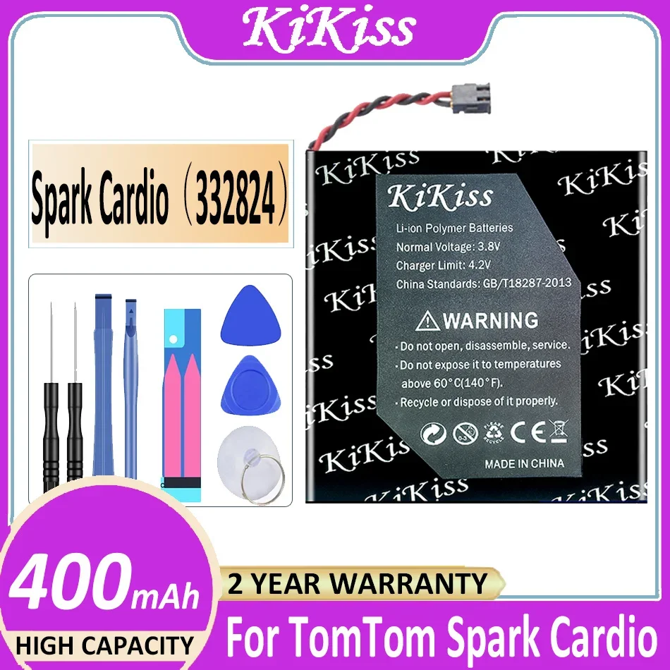 Batteria Kikiss 332824 400Mah Per Tomtom Spark Cardio + Music/Per Tomtom Spark 3 Cardio Gps Watch Acumulator Spina A 2 Fili