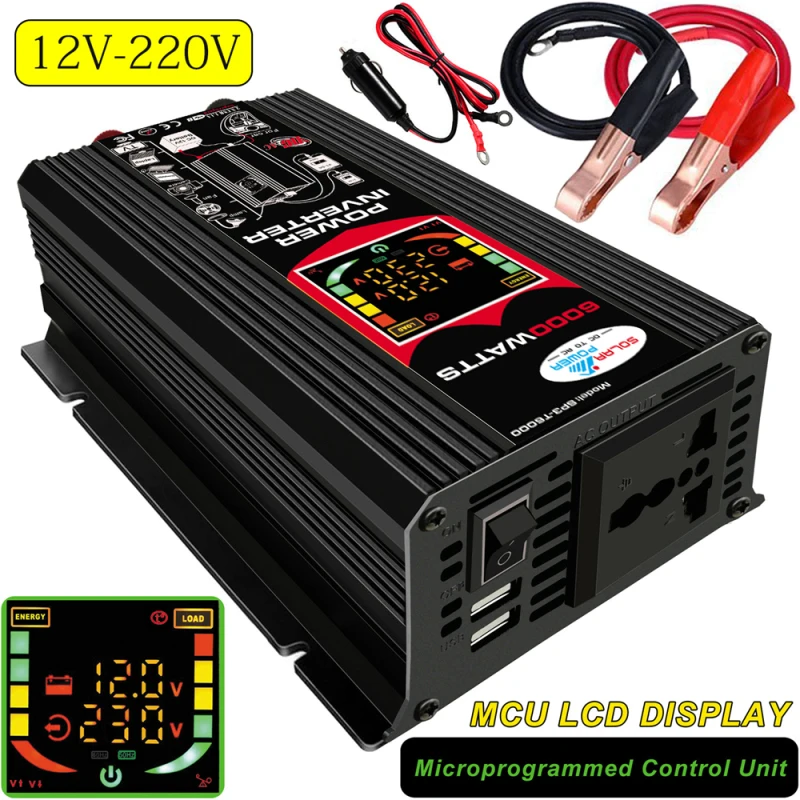 6000W Peak Solar Car Power Inverter Dc 12V A Ac 220V/110V Led Car Power Inverter Converter Doppia Presa Usb Inverter Per Auto