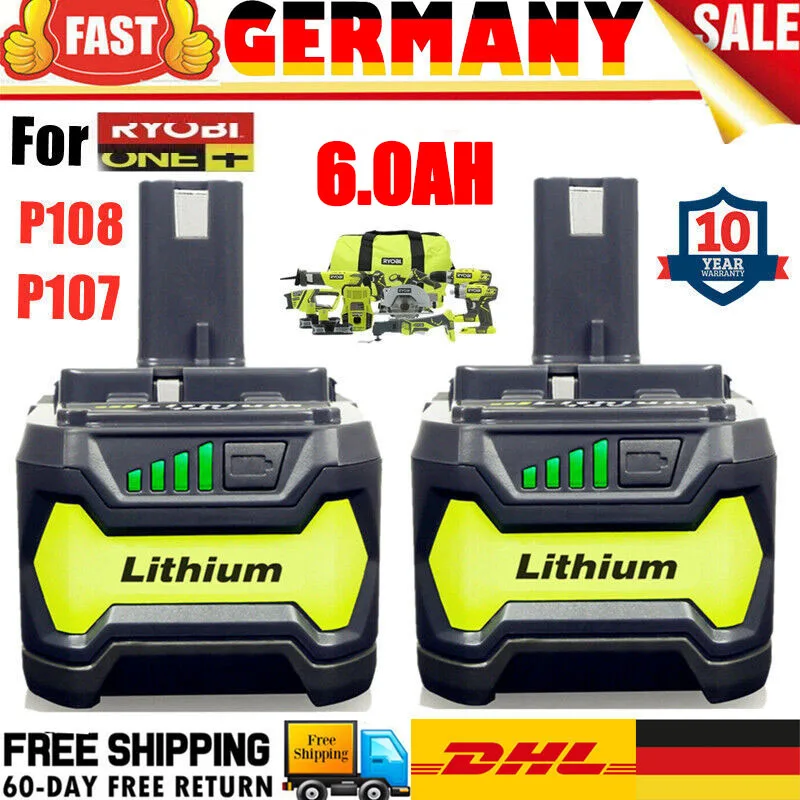 6Ah Per Ryobi P108 18 V One + Plus Batteria 18 Volt Utensili Elettrici Agli Ioni Di Litio P104 P107 Rb18L50