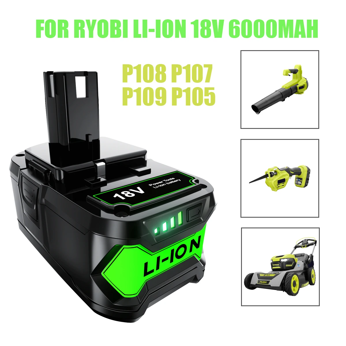Powtree 18V 6000Mah Lithium High Performance Battery Replacement For Ryobi One+Plus P108 P102 P103 P104 P105 P109 Cordless Tools