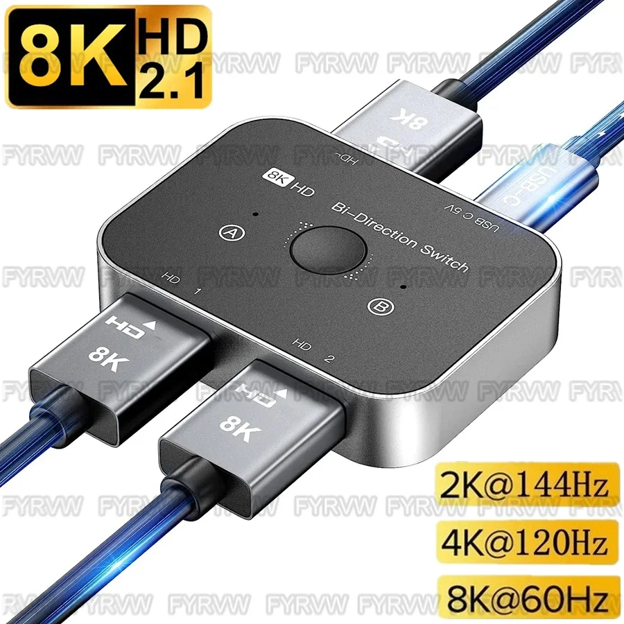 Hdmi2.1 Switcher Bidirezionale 120Hz 2 In 1 Out 8K Hdmi Convertitore Switcher Bidirezionale Per Ps5 Switcher Adattatore Splitter Hdmi