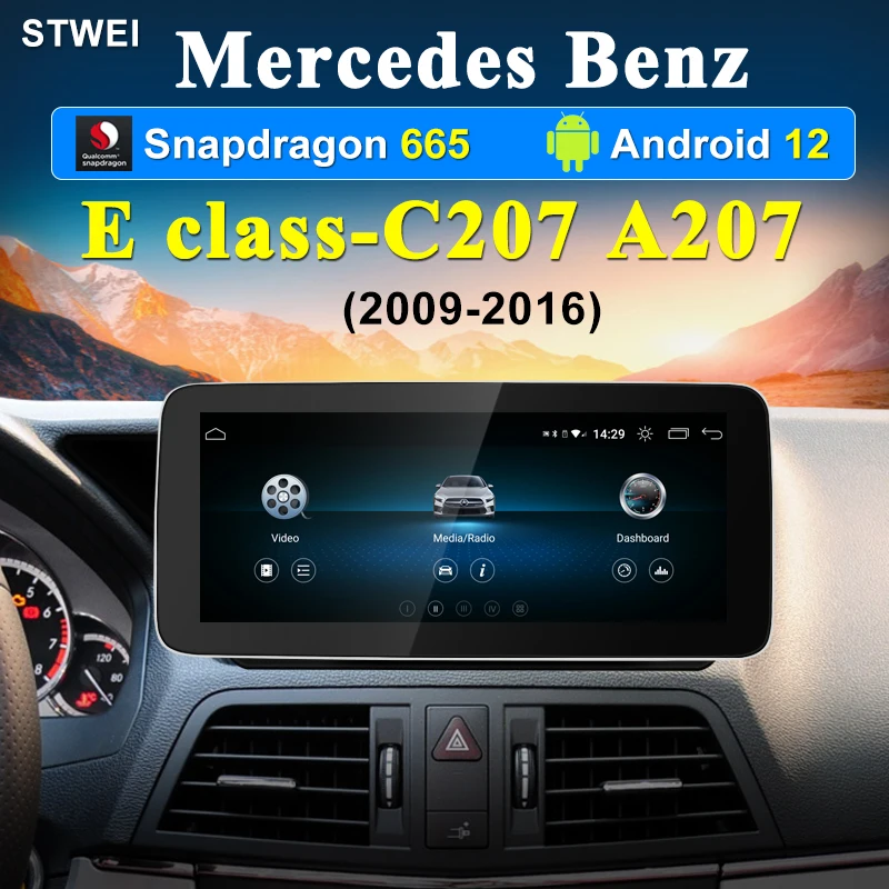 12.3 "Per Mercedes Benz Classe E C207 A207 Lettore Multimediale Per Autoradio Bluetooth Carplay Sistema Android Schermo Multifunzione