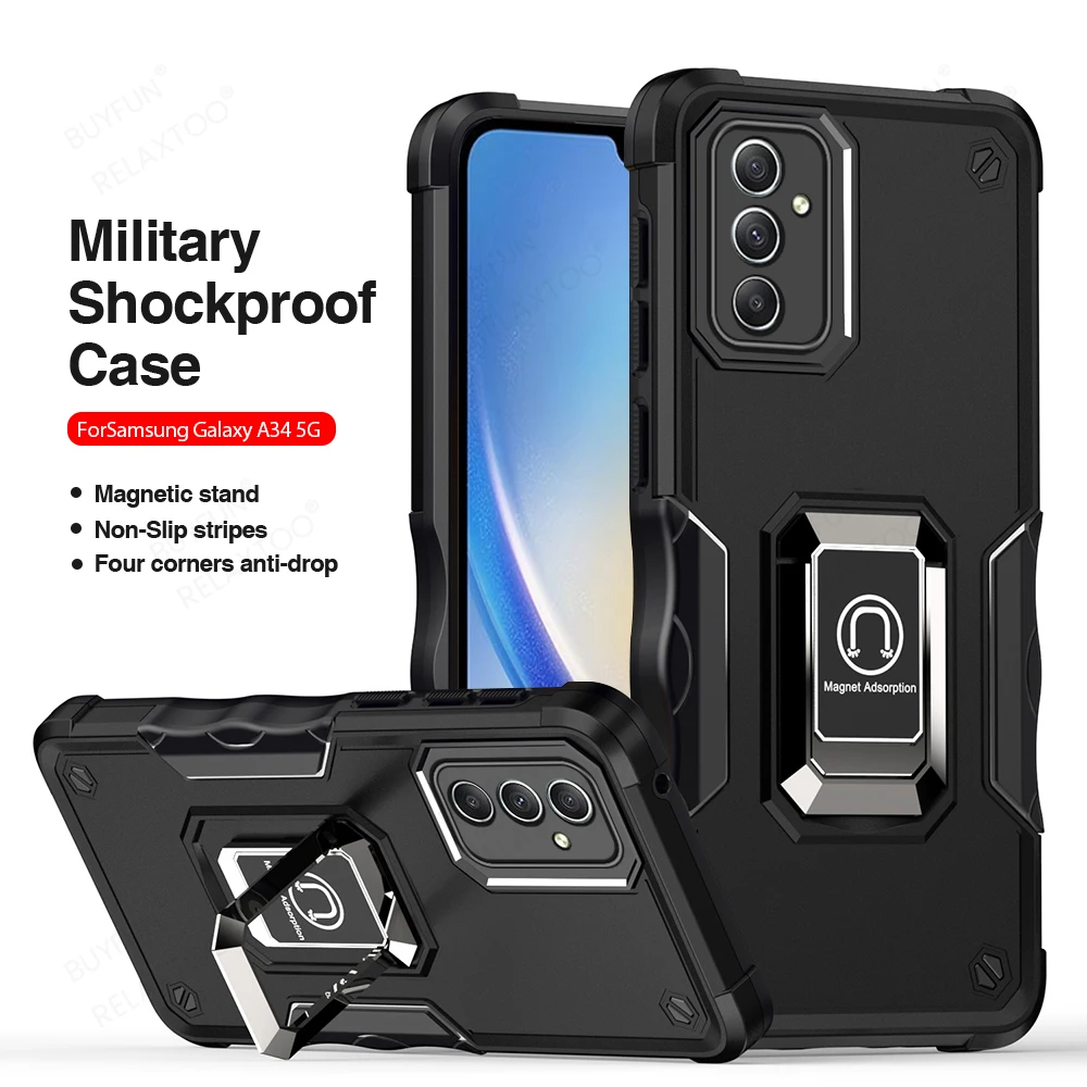 Custodia Per Cellulare Con Anello Bandiera Militare Per Samsung Galaxy A14 A34 A54 Coque Lens Protect Per Samsung A73 A53 A33 Phones Full Cover