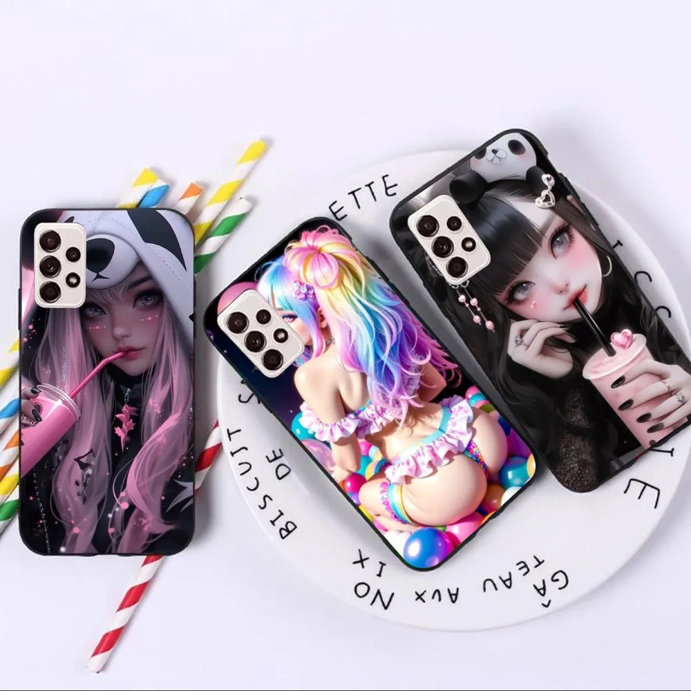 Sweet Girl Artist Mobil Custodia Per Cellulare Per Samsung A91 A81 A73 A72 A71 A30S A20 A12 A13 A52 A53 4G 5G Cover Nera Per Telefono Funda
