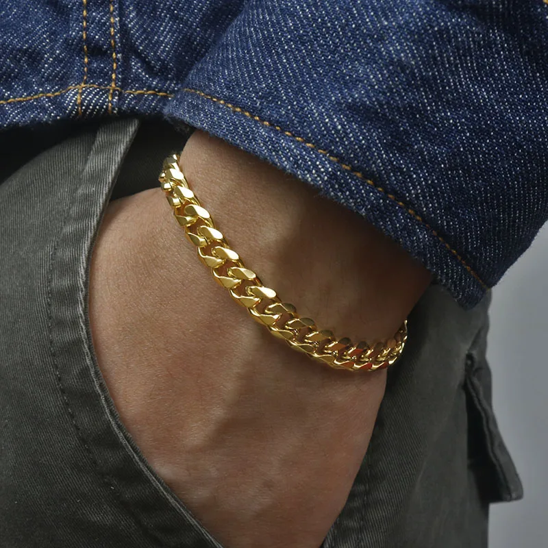 Hiphot Bracciale A Catena Cubana Con Cordino In Acciaio Inossidabile Da Uomo Bracciale A Catena Da Uomo Semplice Color Oro Bracciale Da Polso Unisex R