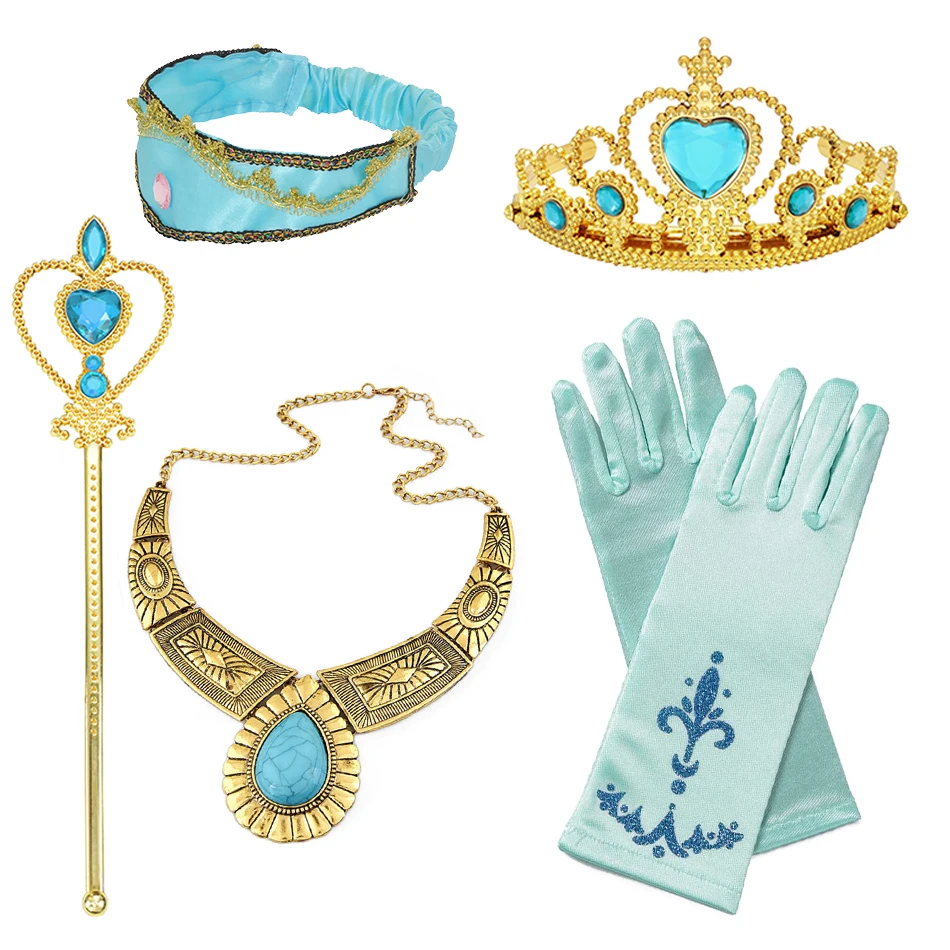 Ragazze Arabian Princess Jasmine Cosplay Accessori Fascia Guanti Tiara Corona Collana Bacchetta Orecchini Halloween Party Dress Up