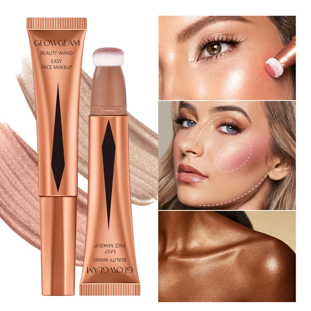 6 Colori Viso Shine Pearl White Wand Liquid Highlighter Stick Matte Bronzer Blush Pen Con Cuscino Head Maquiagem 12Ml