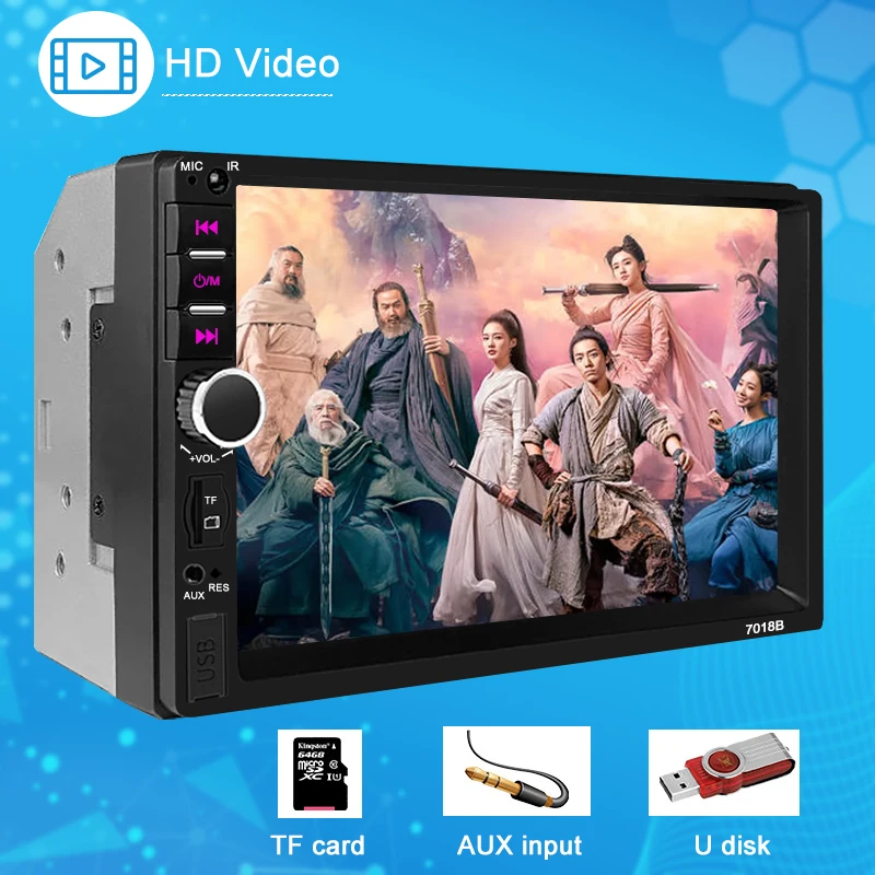 Autoradio Universale 2 Din Stereo 7018B Ricevitore Fm Autoaudio Lettore Multimediale Touch Screen Hd Da 7 Pollici Con Monitor Mirror Link