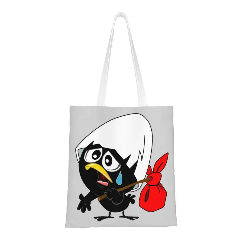 Personalizzato Sad Black Chicken Calimero Shopping Canvas Bag Donna Riutilizzabile Generi Alimentari Comic Cartoon Shopper Tote Bags