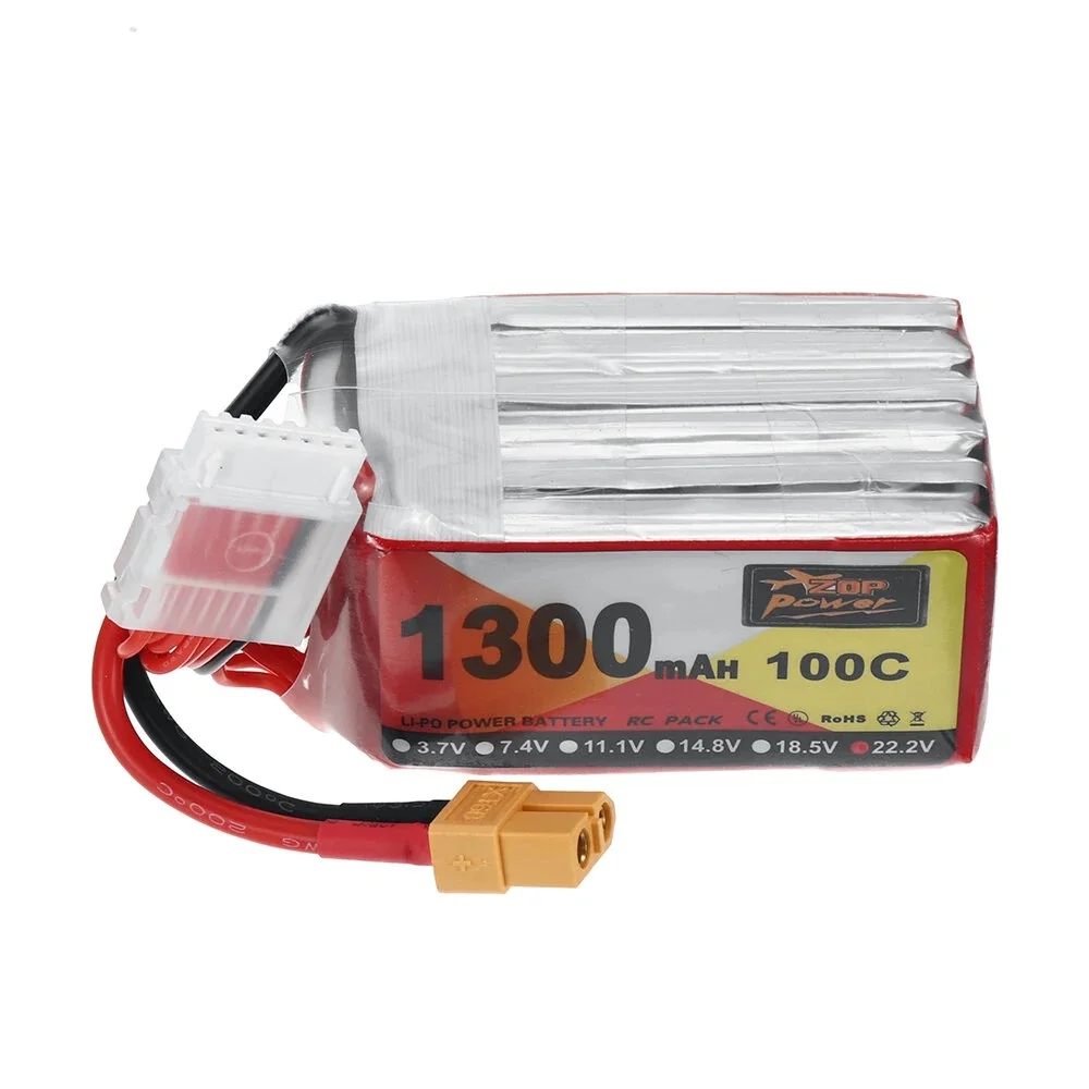 Zop Power 22.2V 1300Mah 100C 6S Lipo Battery Xt60 Plug Per Darwinfpv Hulk Rc Fpv Racing Drone
