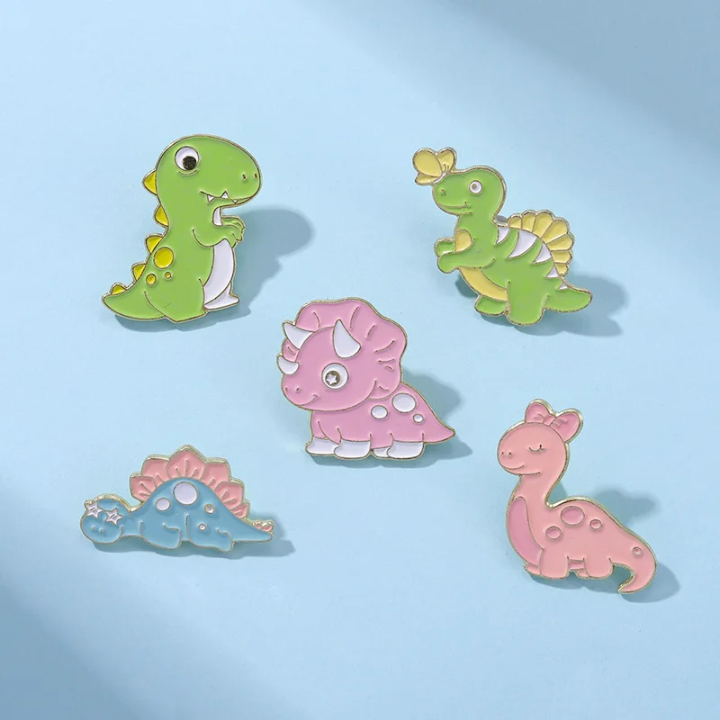 Cartoon Dinosaur Spille Smaltate T-Rex Stegosaurus Spille Borsa Distintivi Con Risvolto Gioielli Animali Prefabbricati Regalo Per Bambini Amici