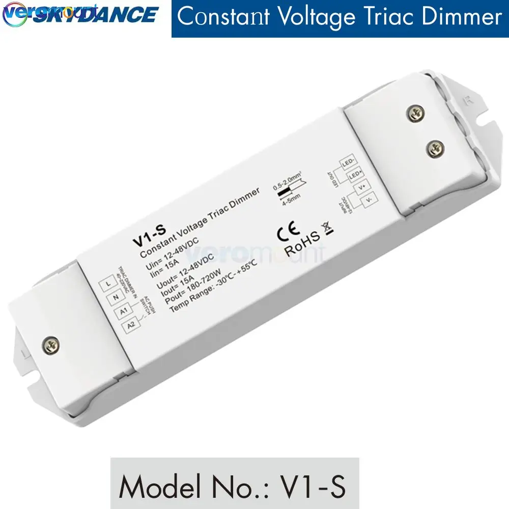 Skydance V1-S Triac Dimmer 12V 24V 36V 48V Dc Tensione Costante Ac40V-220V Push Dimmer Per S1-B Ks Rf Led Light Cv Triac Dimmer