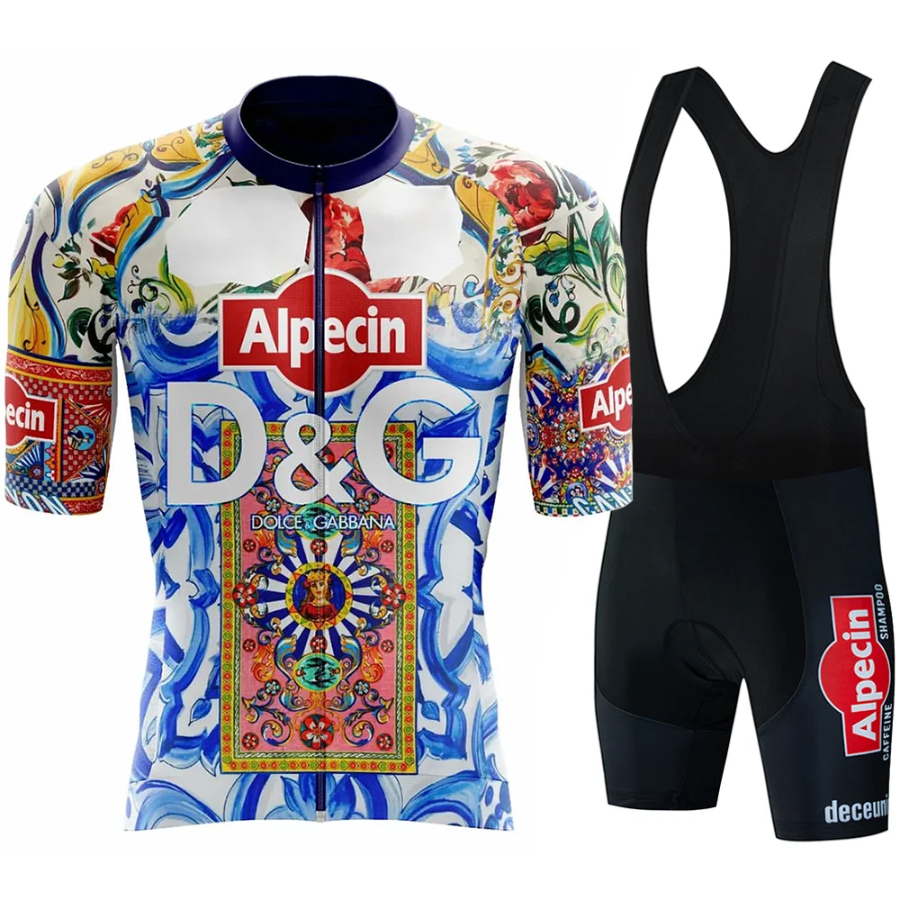 Alpecin Cycling Jersey Set Da Uomo Summer Bicycle Gel Bib Shorts Pantaloni Mtb Uniform Suit Cycle Sport Printed Road Ciclismo Hombre