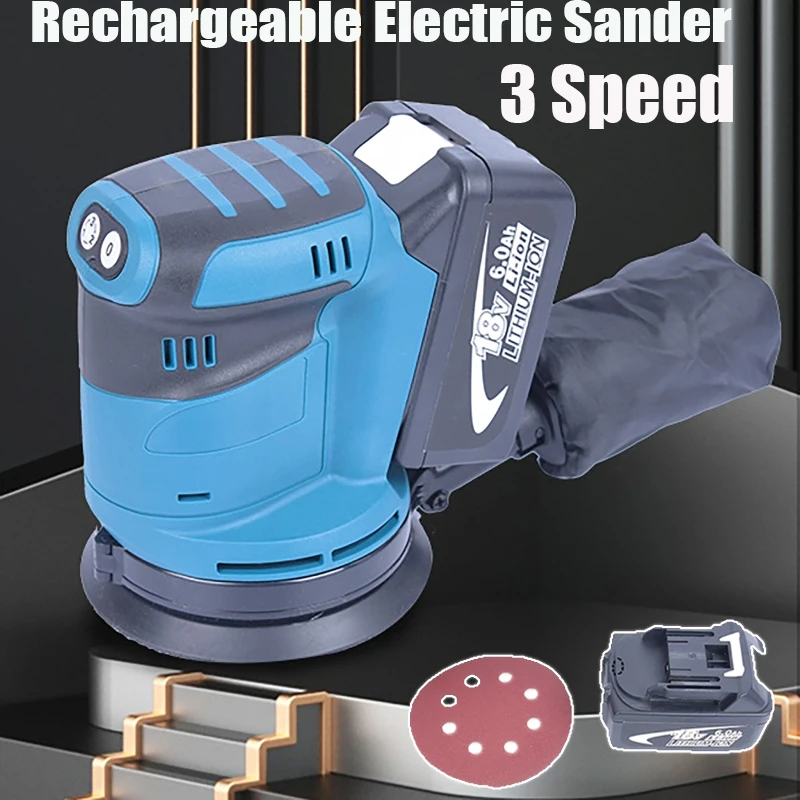 3 Speed Cordless Random Orbital Sander Wood Grinder Polishing Electric Grinding With Sandpaper For Makita 18V Battery