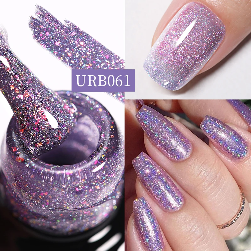 Ur Sugar 7Ml Gel Di Base In Gomma Riflettente Laser Holo Glitter Paillettes Semi Permanente Soak Off Uv Led Nails Art Vernice