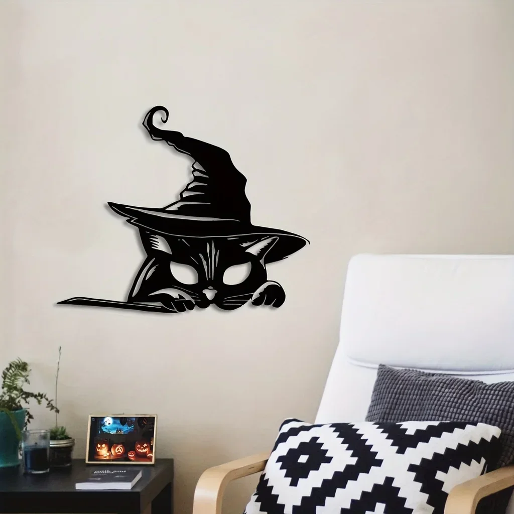 1Pc Black Cat Halloween Home Decor Metal Cat Silhouette Yard Signs Garden Patio Decorazioni Per Feste Wall Hanging Decor Background