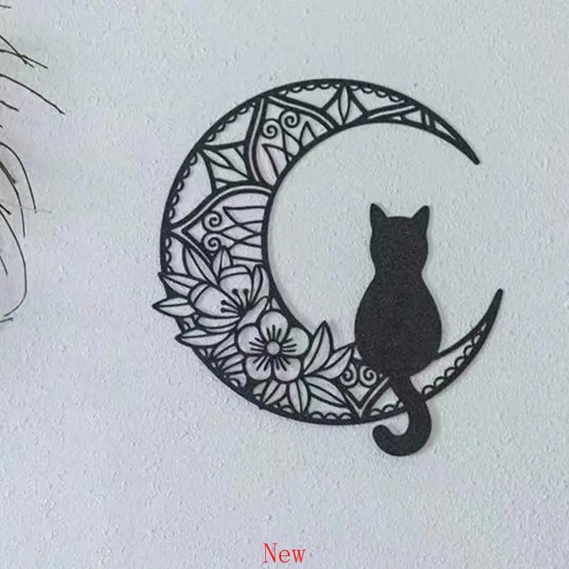 1Pc Cat And Moon Metal Home Decor Black Cat On The Moon Pedoni Da Parete Black Cat Wall Sculpture Cats Lover Wall Hanging Decor Wa