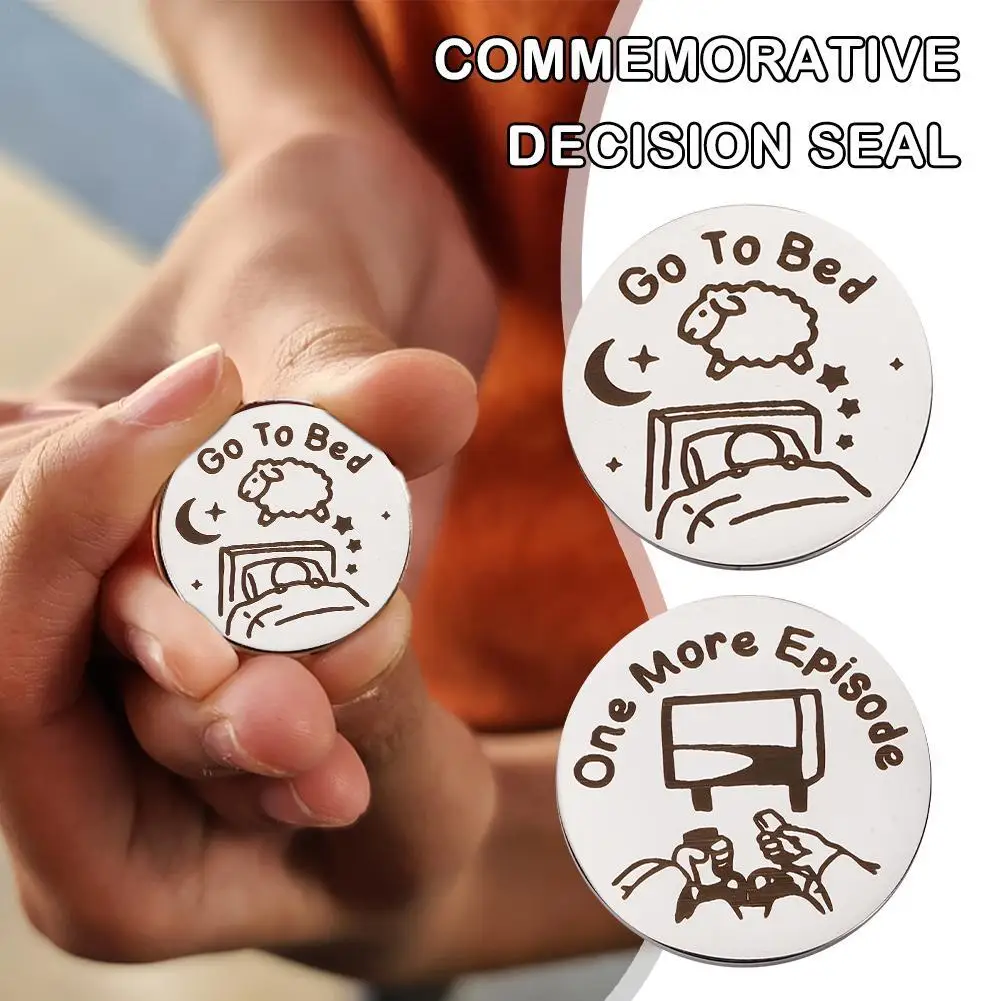1Pc Funny Gag Gifts Challenge Coin Double Sided For Binge Watching Tv Gifts Go To Bed Metal Coin Regali Di Natale