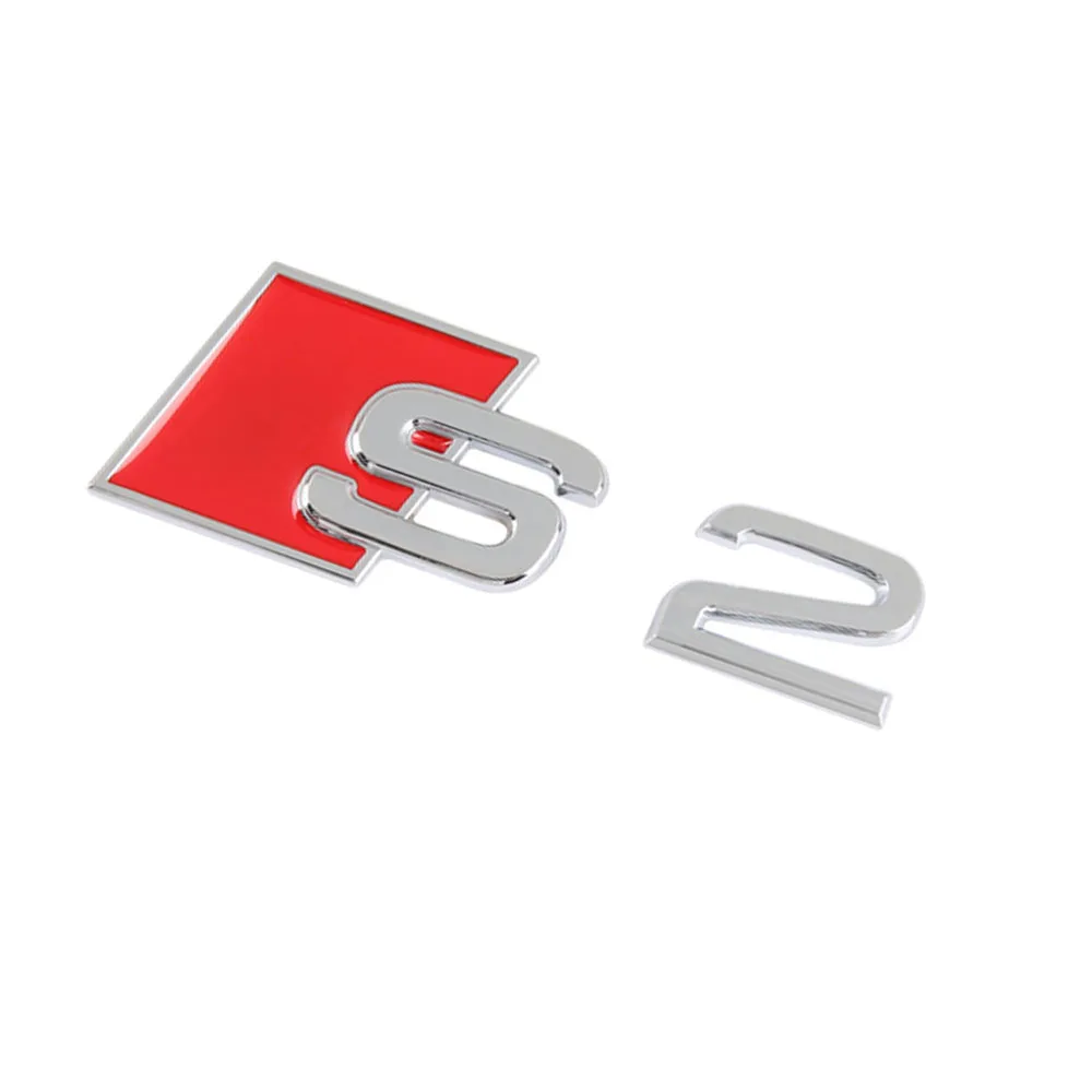 Per Audi S2 Lettering Emblem Car Sticker Logo Flat Badge Silver Trunk Auto