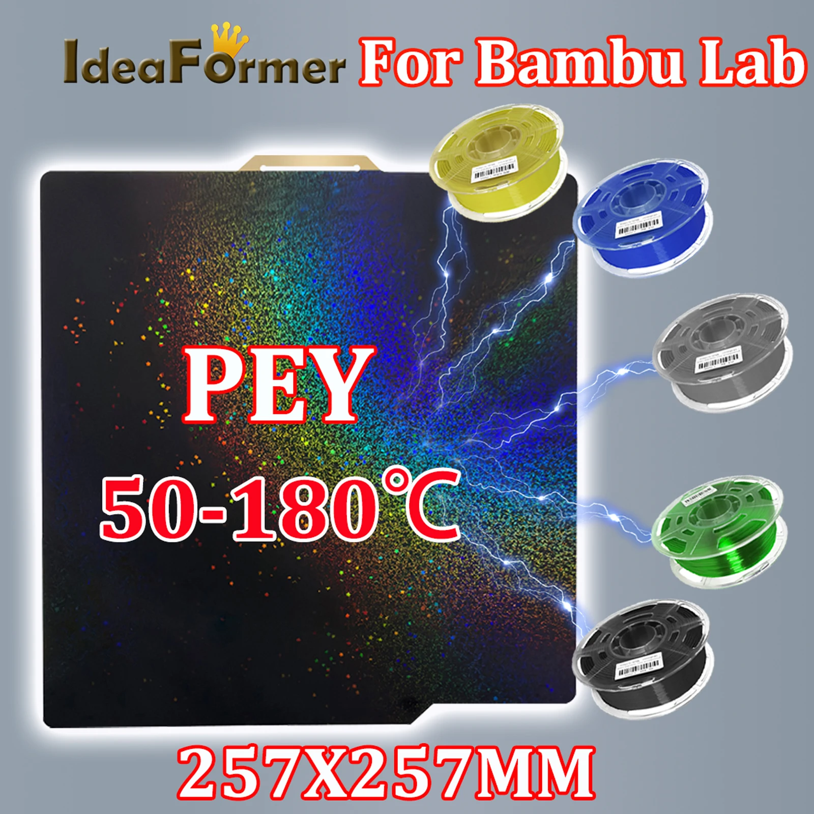 Pey Buildplate 257X257Mm Star P1P/P1S/X1 Rainbow Pey Sheet Pei Plate Per Bambu Lab Bamboo Lab X 1 Carbon Bambulabs Build Plate