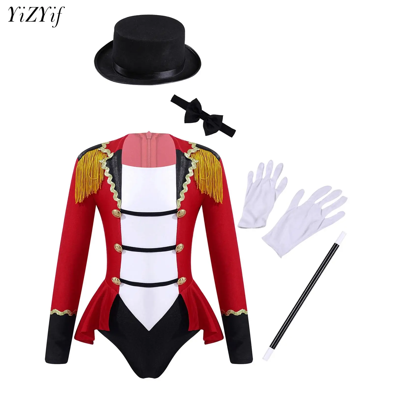 Kids Girls Circus Ringmaster Costume Manica Lunga Nappa Giacca Magic Show Body Body Halloween Cosplay Outfit Fancy Dress