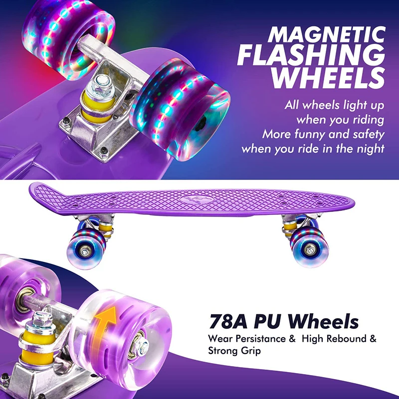 Jusenda Skateboard 22In Scooter Per Bambini Penny Board Mini Longboard Banana Pastello Skate Board Ruote Lampeggianti Cuscinetti Per Camion