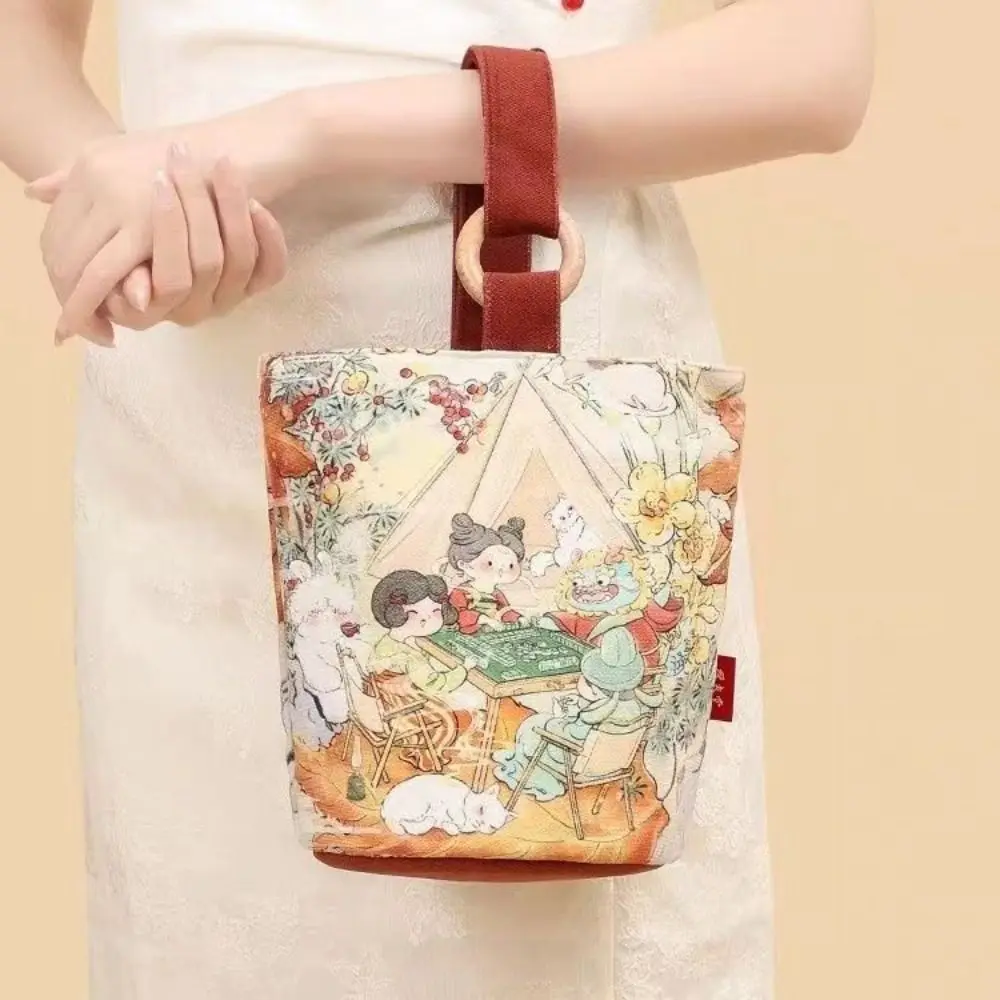Fish Dragon Canvas Bucket Bag Borsa A Tracolla Cat Flower Print Handbag Lunch Bag Borsa Mummia Cartoon Canvas Tote Bag Ragazze/Studenti