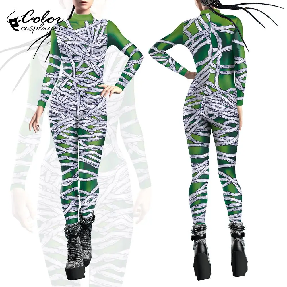 Colore Cosplayer Fancy Halloween Tuta Donna Carnevale Costume Cosplay 3D Simulazione Stampa Catsuits Cerniera Body