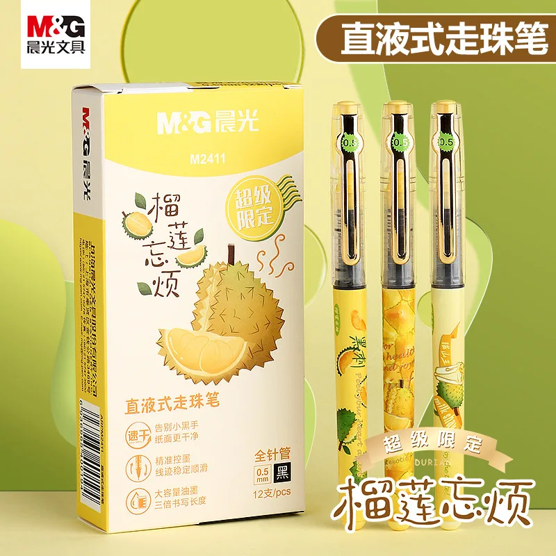12 Pz/Scatola Arpm2411 Durian Straight Liquid Ball Pen Ad Asciugatura Rapida Full Needle Tube Penna Neutra 0.5 Penna Stilografica Per Studenti