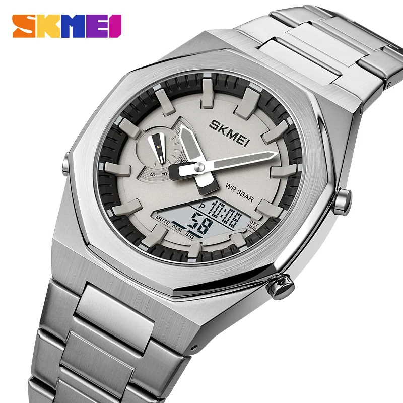 Skmei Japan Digital Movement Orologi Mens Led Light Countdown Orologio Da Polso 3Bar Impermeabile 5 Alarm World Time Dst Date Week Clock