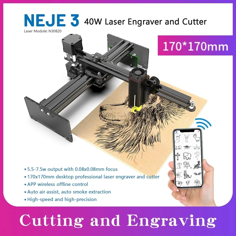 Neje 3 N30820 40W Macchina Da Taglio Per Incisione Laser Desktop Incisore Laser Cutter Stampante Router Di Cnc Controllo App Versione Aggiornata