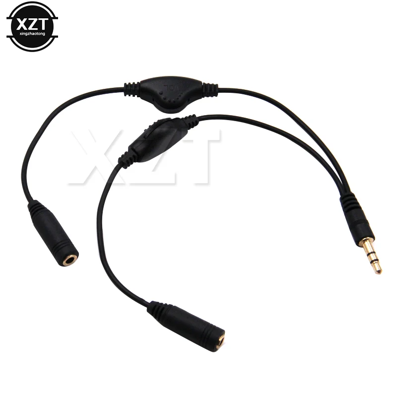 Splitter Per Cuffie Connettore Per Auricolari Adattatore Da 3.5Mm Audio Stereo Y Splitter Cavo Audio Da 1 A 2 Con Interruttore Del Volume Regolabile