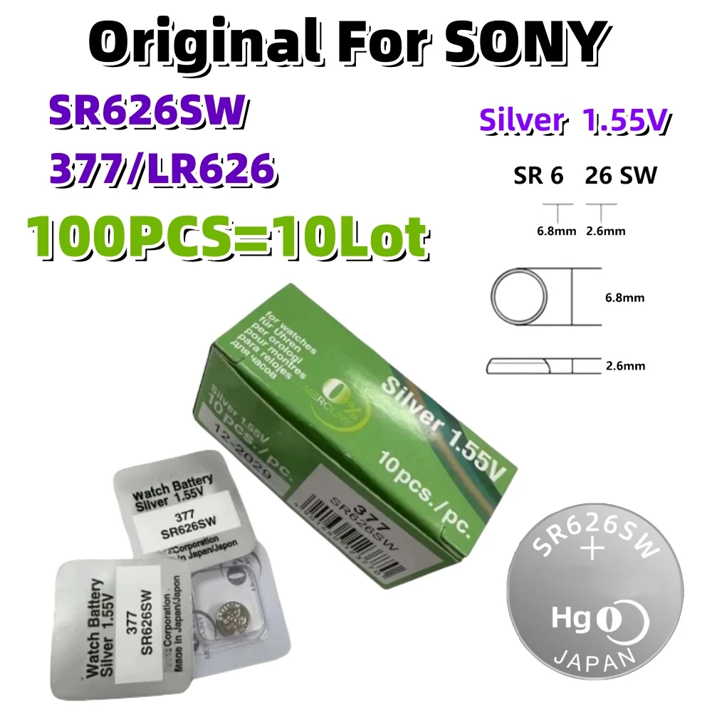 100 Pz Originale Per Sony Sr626Sw Lr626 Ag4 1.55V Batterie Lr66 377 377A Batteria Alcalina Orologio Giocattoli Auto Remote Coin Cell
