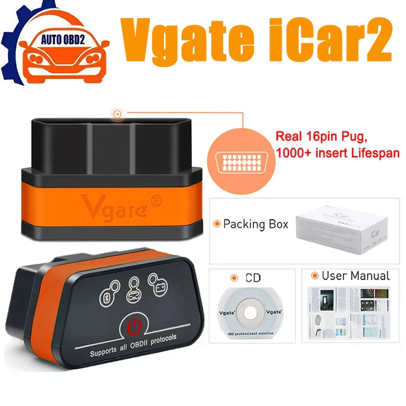 Originale Vgate Icar2 Wifi/Bluetooth Elm327 Lettore Di Codici Wifi Supporto Protocollo Obdii Auto Icar Pro Wifi Scan Per Android/ Ios/Pc