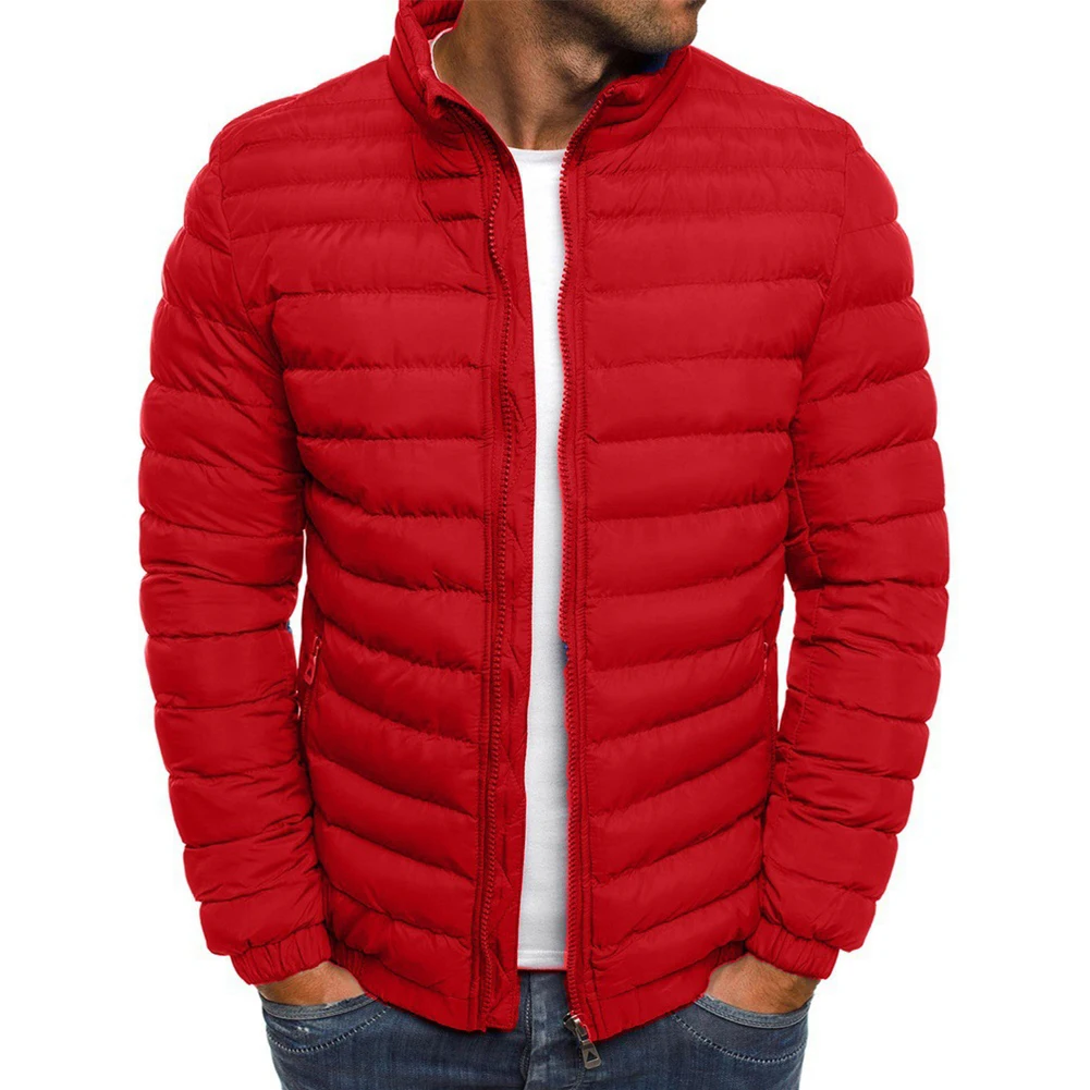 Mens Winter Warm Stand Collar Puffer Zip Up Jacket Cappotto Imbottito Trapuntato Outwear Autunno Inverno Parka Tinta Unita