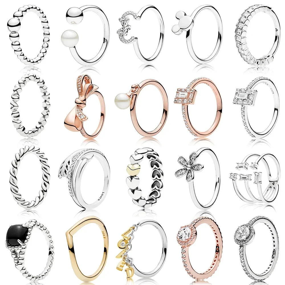 Nuovo 2019 100% 925 Sterling Silver Rose Gold Shine Love Script Shards Of Sparkling Ring For Europe Women Original Fashion Jewelry