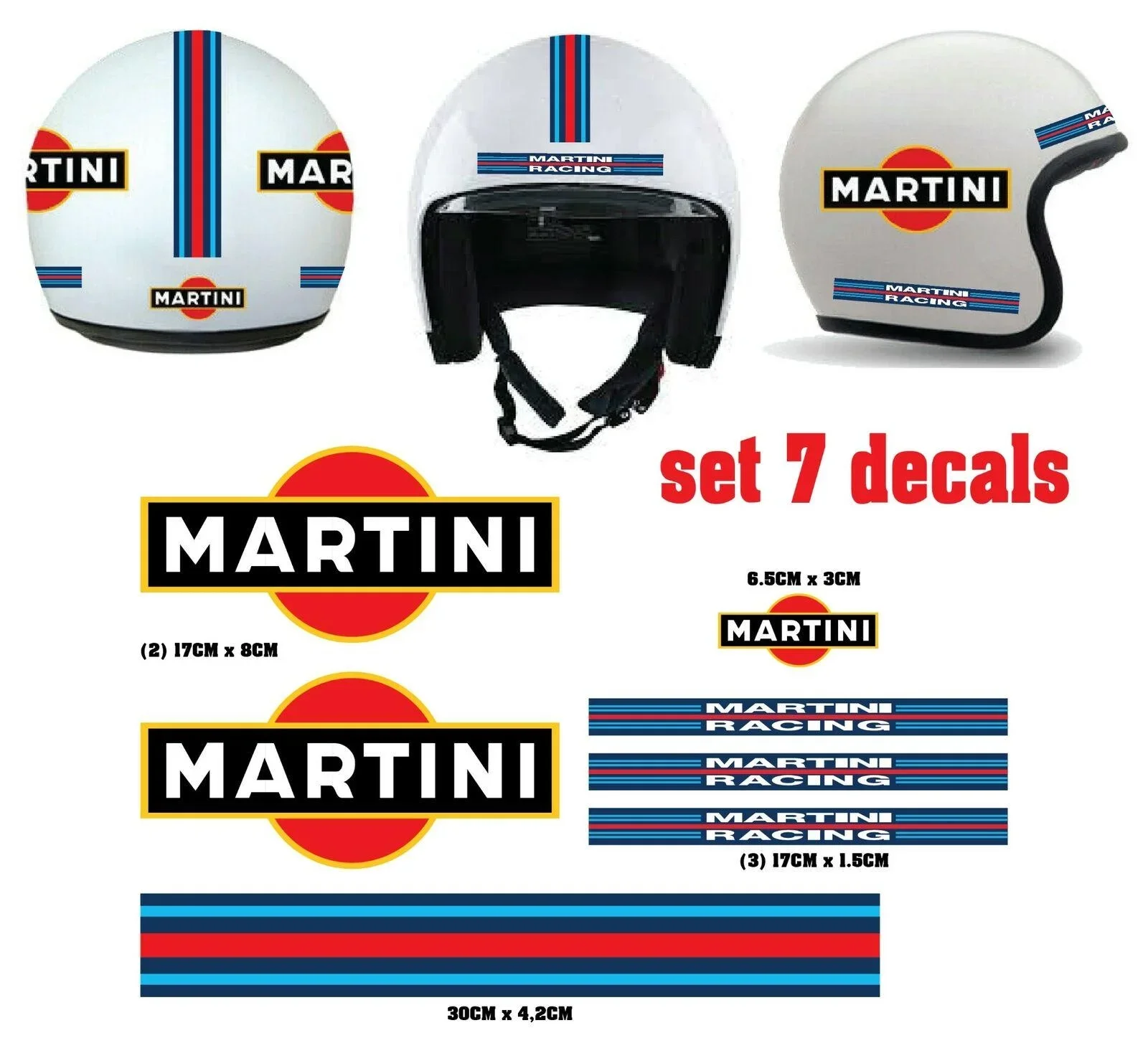 Per 1Set Adesivi Casco Martini Racing Sticker Casco Tuning Decal Moto 7 Pezzi