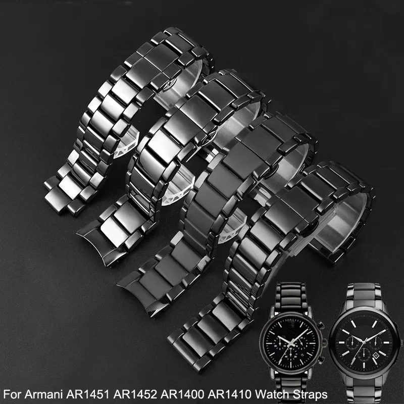 Cinturino In Ceramica Per Armani Ar1451 Ar1452 Ar1400 Ar1410 Cinturini Per Orologi Con Chiusura A Farfalla In Acciaio Inossidabile 22Mm 24Mm