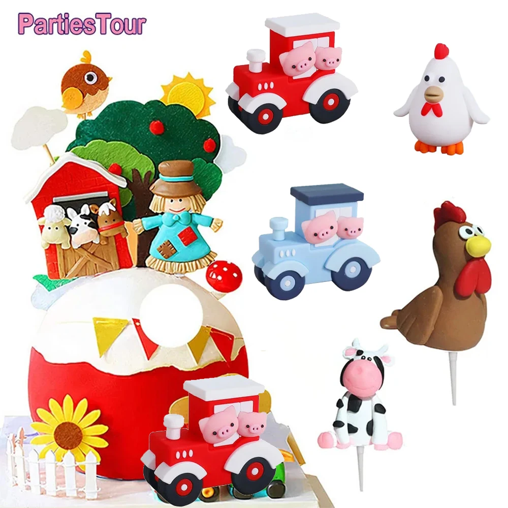 1Pc Farm Animal Cake Decorations Topper Farm Animal Birthday Cake Topper Cow Barn Sheep Cake Polli Toppers Baby Shower Decors